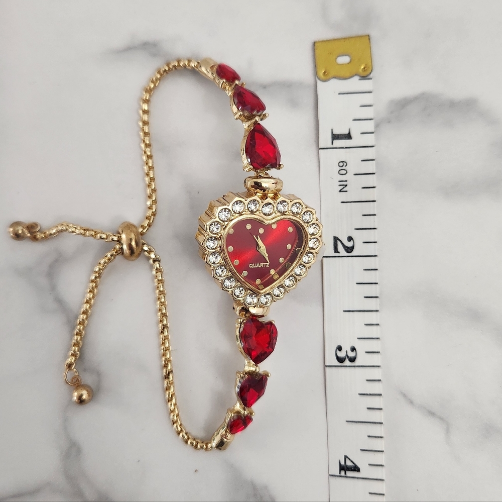 Vintage Red Casual Heart Shape Jewelry With Rhinestones Womens Watch - Picture 12 of 12